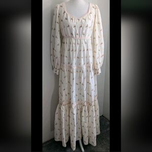 Vintage 70s Handmade Boho Floral Maxi Dress Tiered Gunne Style 6 8